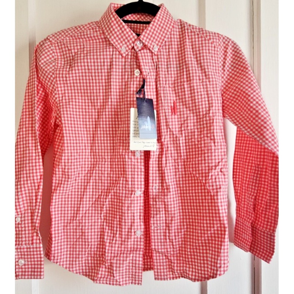 NWT johnnie boys woven button-up shirt 100% cotton SZ 8 red‎ and white plaid